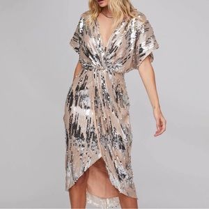 ASTR The Label Paloma Metallic Sequin Midi Dress Size Medium